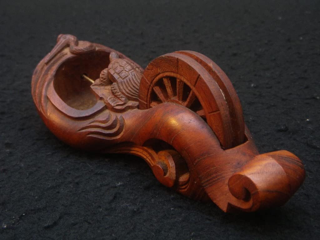 五寸 全長152㎜ 欅 置古品 鶴亀 手彫り 墨壷 日本 大工道具 ☆限定価格